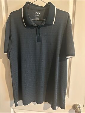 FLX Men's Navy Polo with White Contrast Trim